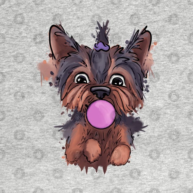 Cute, yorkie - puppy with bubble gum by Antiope